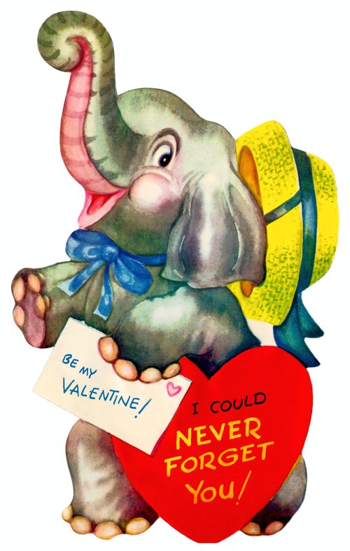 Vintage Valentine Elephant Die-Cut Card 1920s-1930s