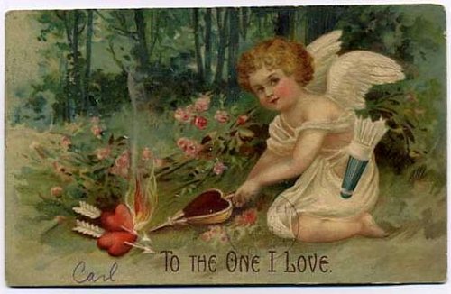 Victorian Cupid Valentine Card 'To the One I Love' - 1890s