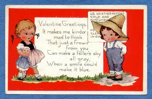 Vintage Valentine's Day Greeting Card with Children & Weather Forecast