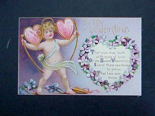 Victorian Cherub Valentine with Spectacles & Floral Heart