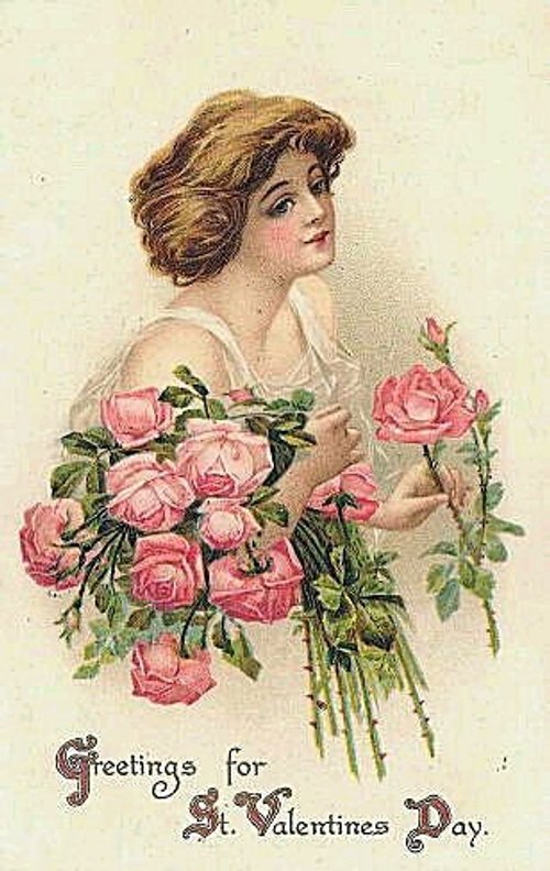 Victorian Valentine's Day Greeting Card with Pink Roses