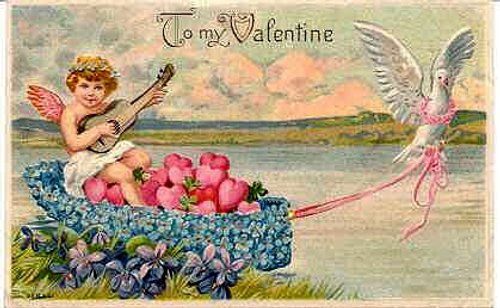 Victorian Valentine Cherub & Dove Lithograph Greeting Card