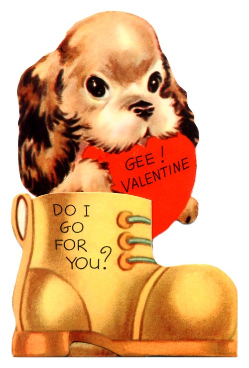 Vintage Puppy Valentine Card - Adorable Dog with Die-Cut Design