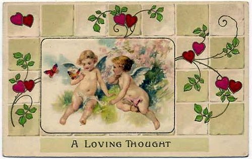 Victorian Cherubs Love Greeting Card Heart Vine Border Design
