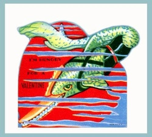 Vintage Valentine's Day Greeting Card with Playful Green Snakes