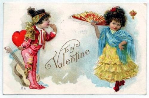 Victorian Valentine's Day Card Cherub Girl Fan Illustration
