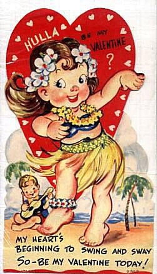 Vintage 1920s Hula Girl Valentine's Day Greeting Card