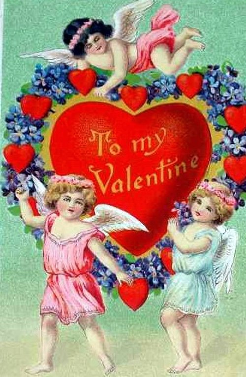 Victorian Valentine's Day Cherubs & Hearts Greeting Card