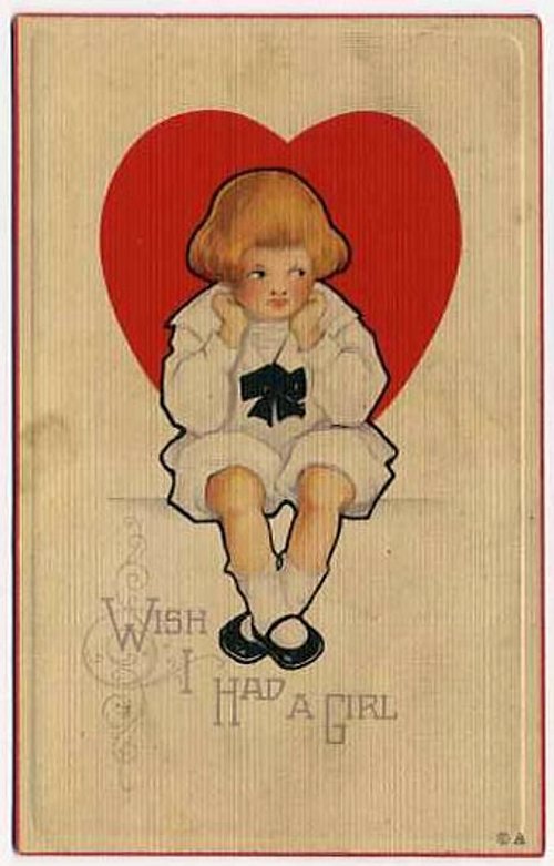 Vintage Wish I Had a Girl Valentine Card, Early 1900s