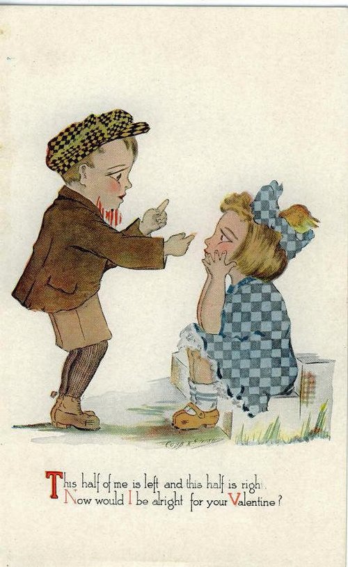 Vintage Valentine Card Boy Girl Half Me Left Right 1910s