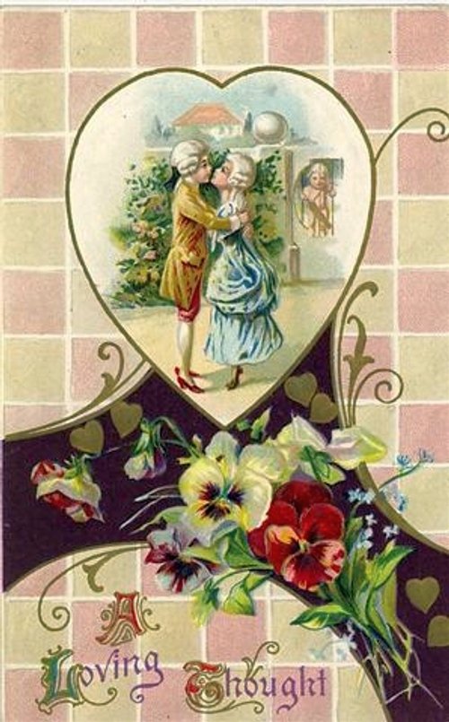 Victorian Love Letter Greeting Card - Heart Die-Cut with Pansy Flowers