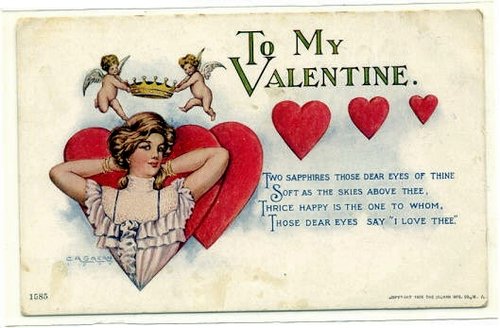Vintage Valentine's Day Card with Cherubs and Hearts - Edwardian Era