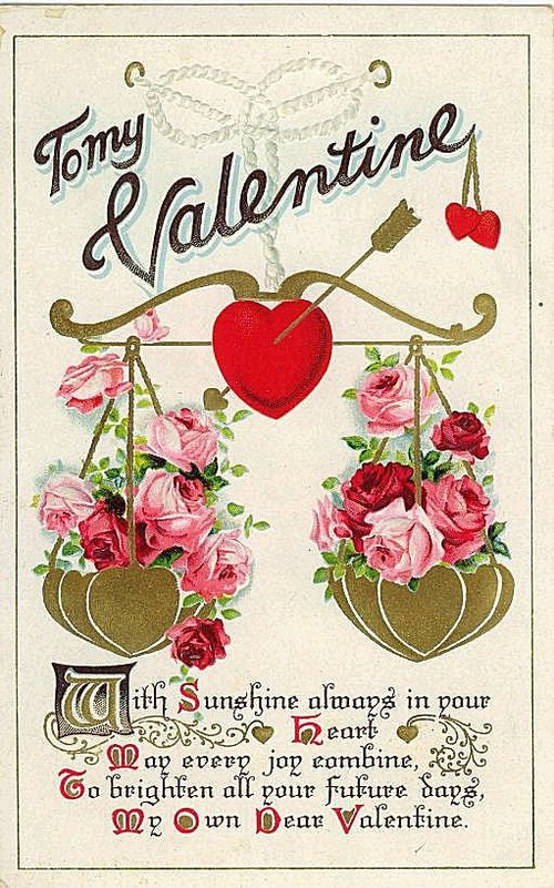 Vintage Tomy Valentine Card with Hearts & Roses - Edwardian Era