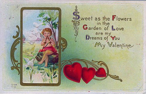 Vintage Valentine's Day Card with Cupid and Hearts - Edwardian Era