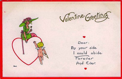 Vintage Valentine's Day Greeting Card with Cupids and Heart