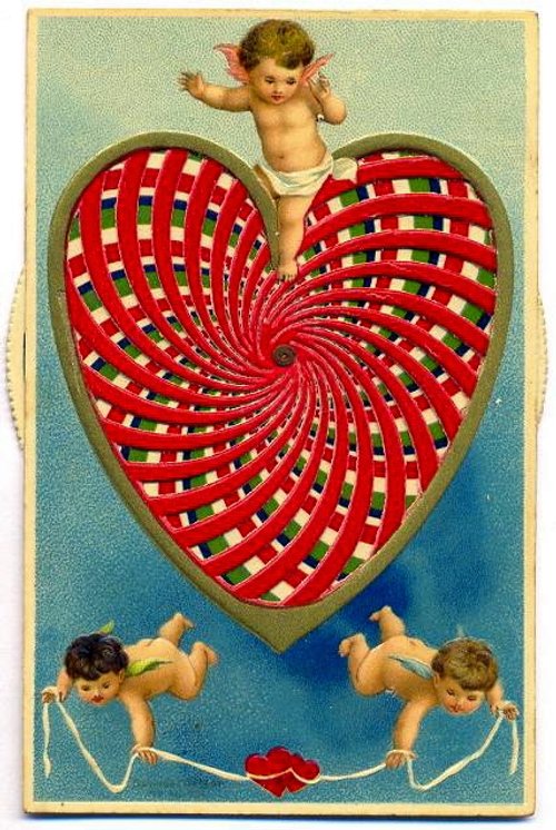 Vintage Valentine's Day Card with Cherub & Spiral Heart Design