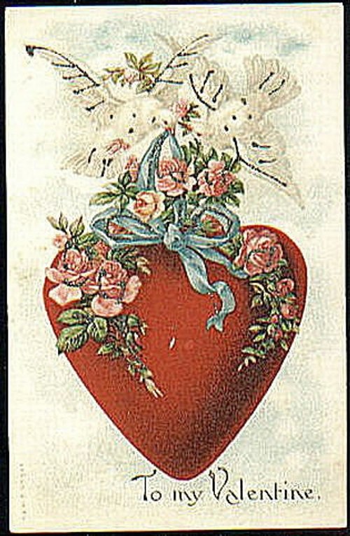 Victorian Valentine's Day Heart Greeting Card with Flowers & Doves