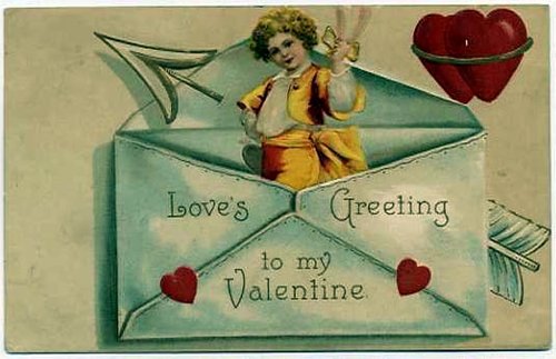 Victorian Love's Greeting Valentine Card with Cherub & Envelope