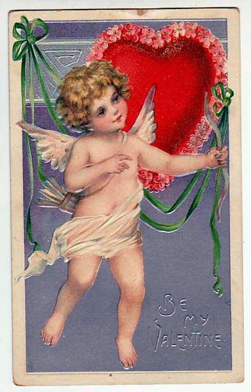 Vintage Edwardian Cupid Valentine Card with Red Heart