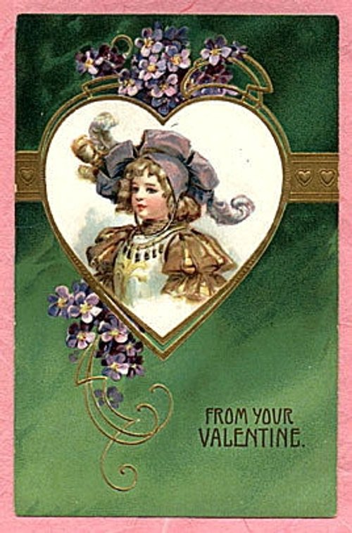 Victorian Valentine's Day Greeting Card with Heart Portrait