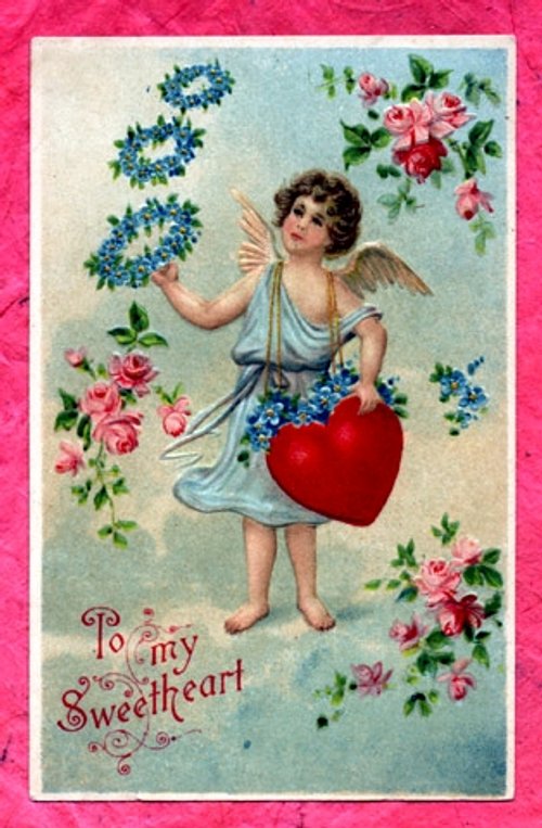 Victorian Valentine Cherub with Heart Vintage Greeting Card