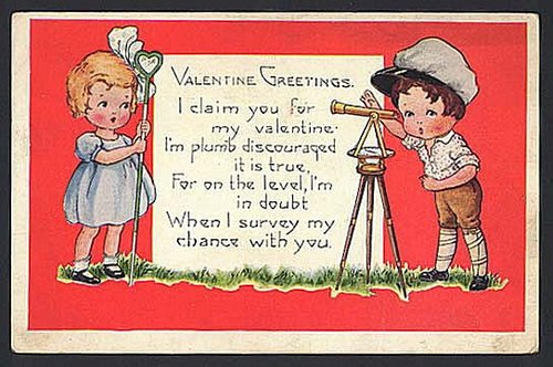 Vintage Edwardian Valentine's Day Greeting Card - Children with Telescope