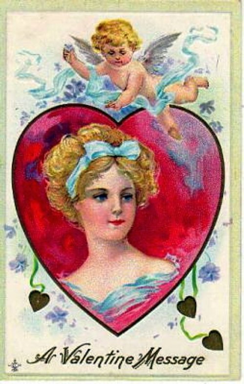 Victorian Valentine Cherub Heart Portrait Greeting Card