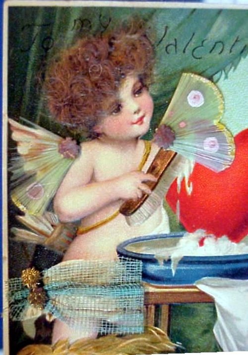 Edwardian Cherub Valentine Card with Butterfly Wings & Red Heart