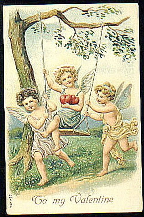 Victorian Cherubs on Swing Valentine Card | Antique Love Greeting