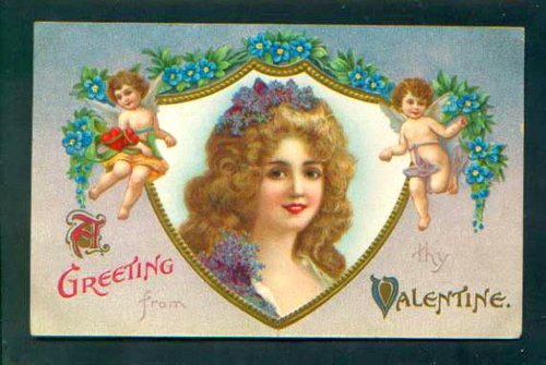 Victorian Valentine's Day Greeting Card with Cherubs and Flowers