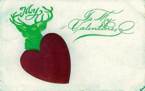 Victorian Valentine's Day Greeting Card with Deer and Heart
