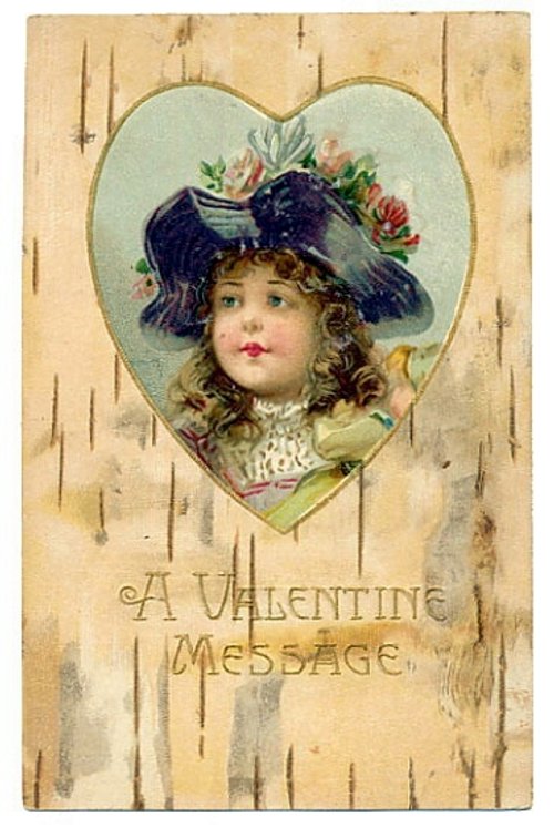 Victorian Valentine: Girl in Flowered Hat & Heart Frame
