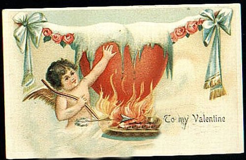 Victorian Valentine Cupid Heart Chromolithograph Greeting Card