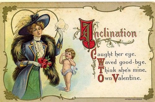 Edwardian Valentine Card: Inclination Cupid Love Poem 1900s