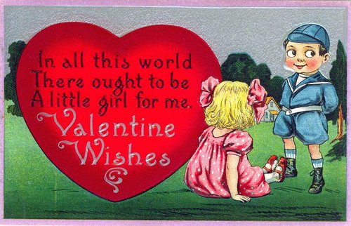 Edwardian Valentine's Day Greeting Card with Boy and Girl