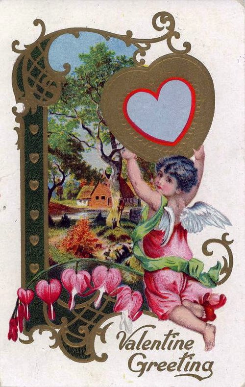 Victorian Valentine Greeting Card with Cherub & Ornate Frame