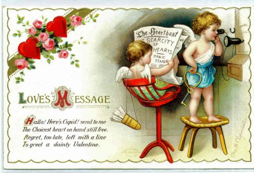Victorian Valentine Cupid Angels Love's Message Greeting Card
