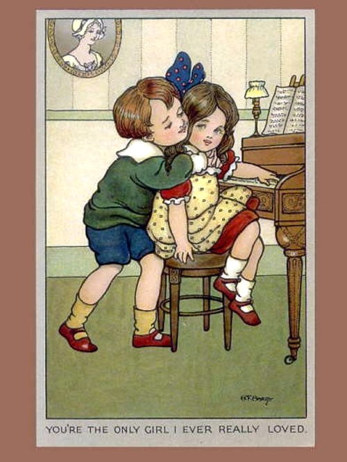 Vintage Edwardian Love Greeting Card - Boy Kissing Girl