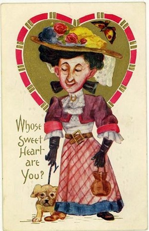 Vintage Valentine's Day Greeting Card Edwardian Woman Heart
