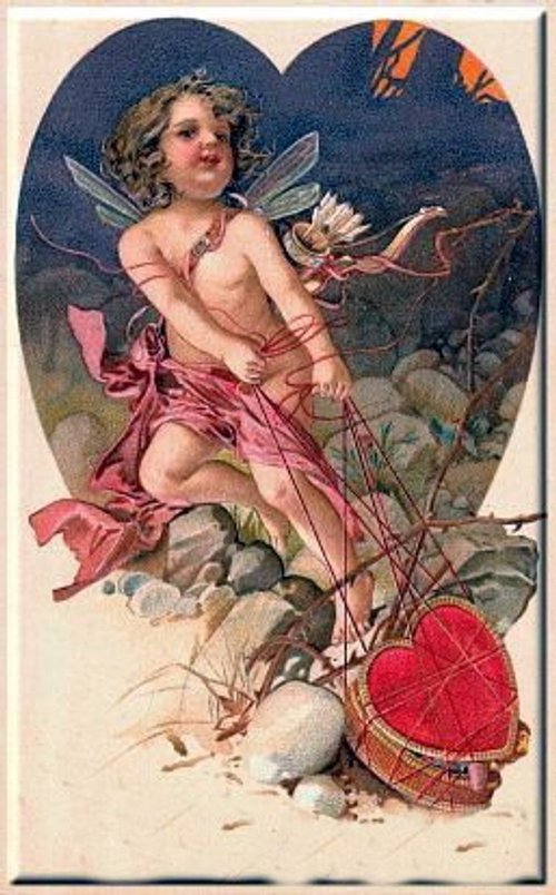 Victorian Cherub Valentine Card Die-Cut Heart Shape