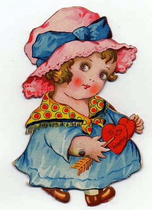 Vintage Valentine Girl with Heart - Edwardian Die-Cut Greeting Card