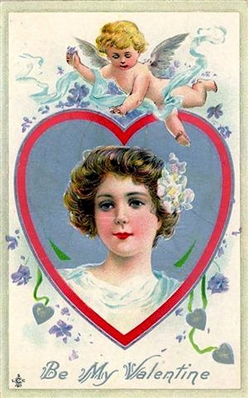 Edwardian Valentine's Day Greeting Card with Cherub and Heart