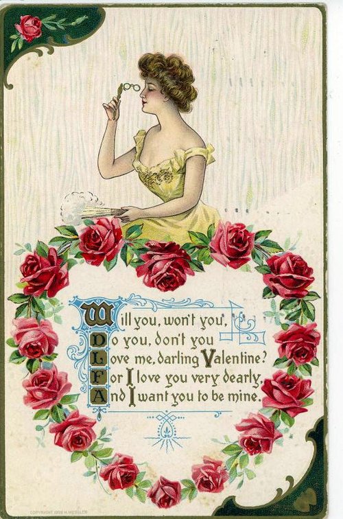 Vintage Victorian Valentine Card with Love Acrostic Poem