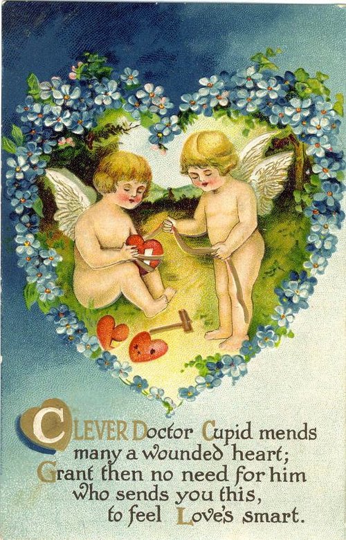 Victorian Cupid Valentine Card with Blue Forget-Me-Nots