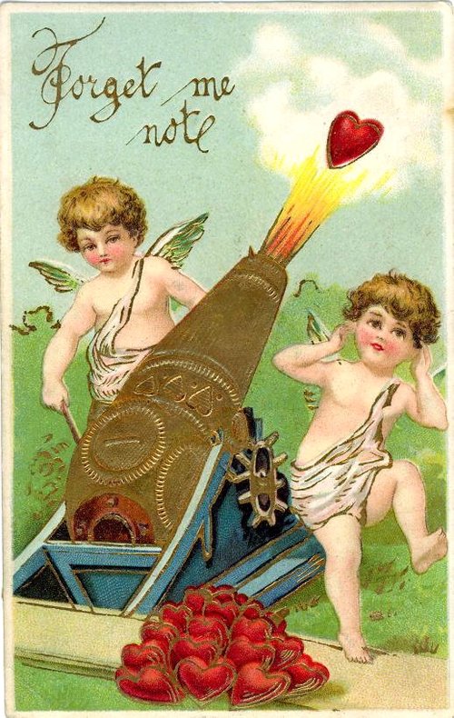 Vintage Victorian Forget Me Not Card with Cherubs & Heart