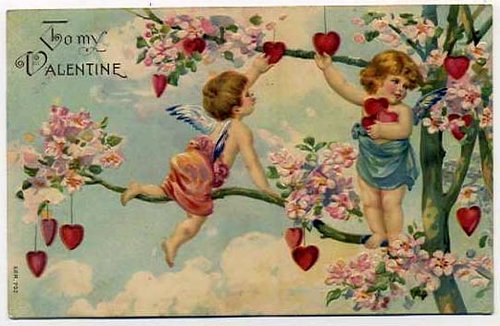 Vintage Victorian Cupid Valentine Card with Cherubs & Flowers