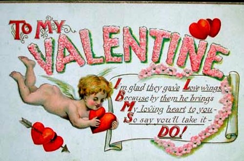 Victorian Valentine Cupid Cherub Pink Rose Vintage Greeting Card
