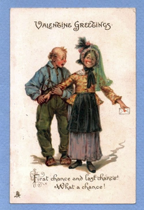 Victorian Valentine's Day Greeting Card with Flirting Couple