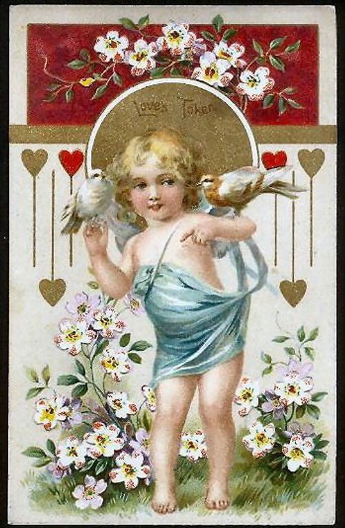 Victorian Cherub Valentine Card with Daisies & Hearts