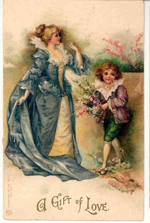 Victorian "A Gift of Love" Greeting Card with Woman and Child